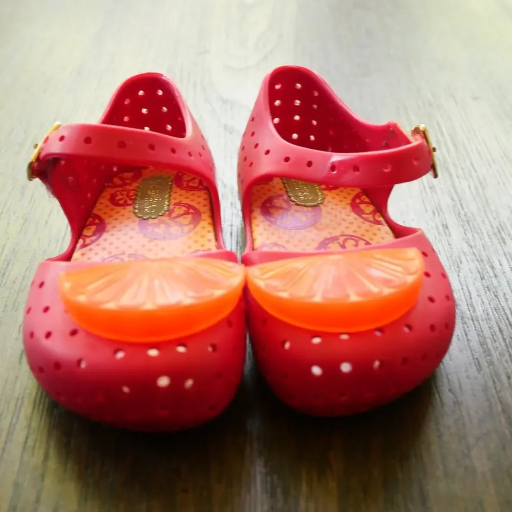Mini Melissa Furadinha Pop Fruit Mary Janes Shoes Toddler Girls 6 Pink Orange
